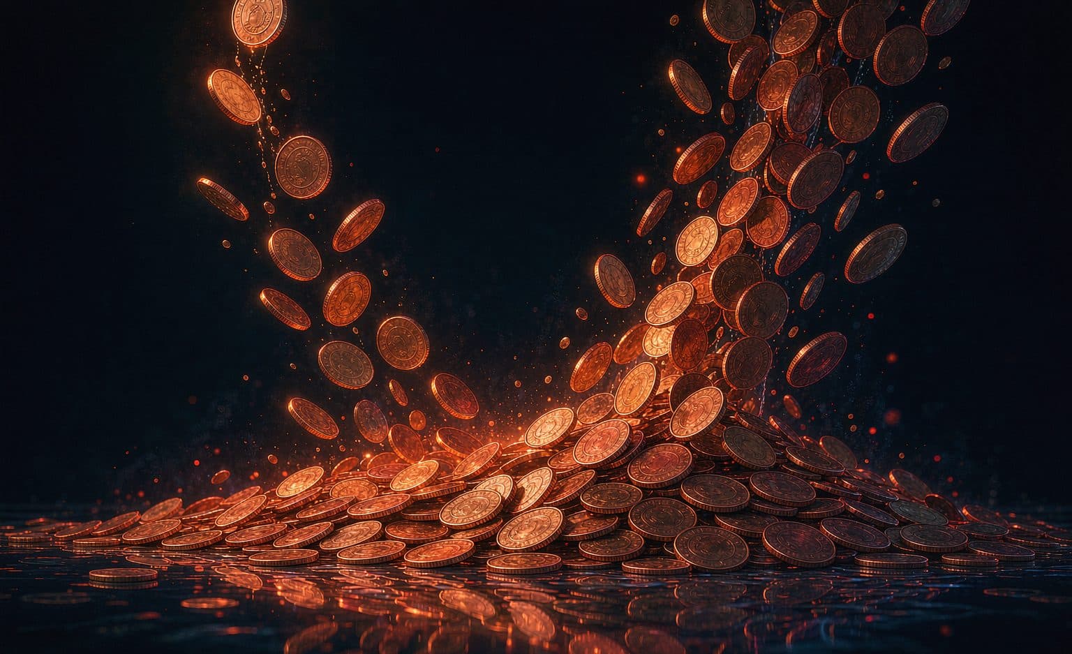 Small contributions dropping and pooling into a glowing shared treasury