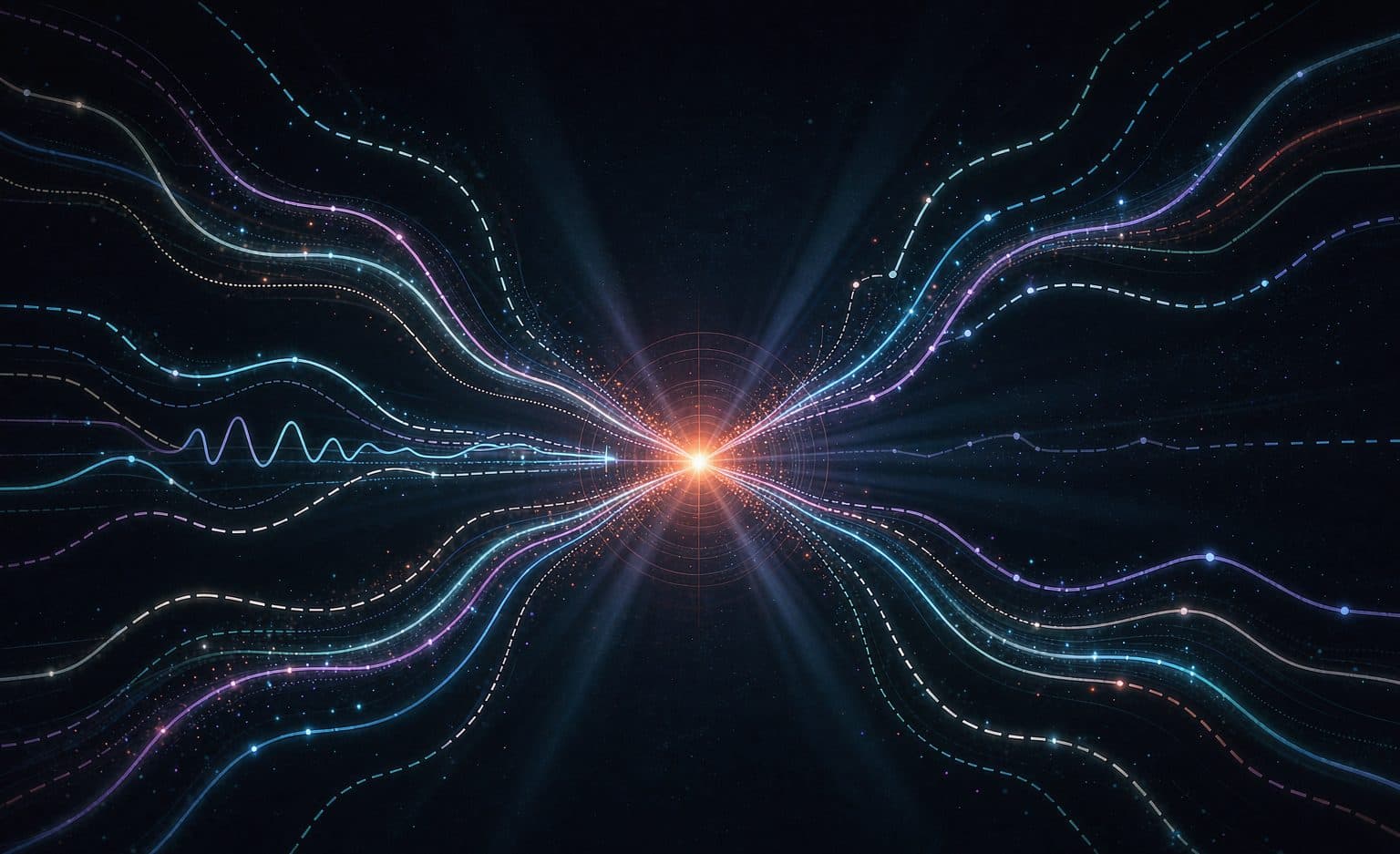Many sensor nodes feeding light into one verified central core